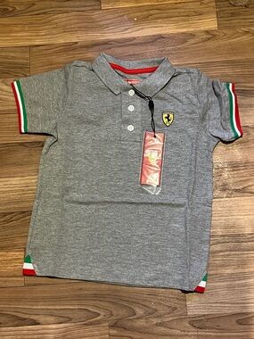 Ferrari Grey Kids Polo with Italian Trim and Shield Logo
